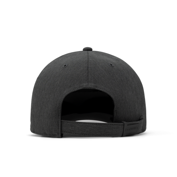 The back view of the melin The Legend Hydro  Performance Dad Hat in  Heather Charcoal