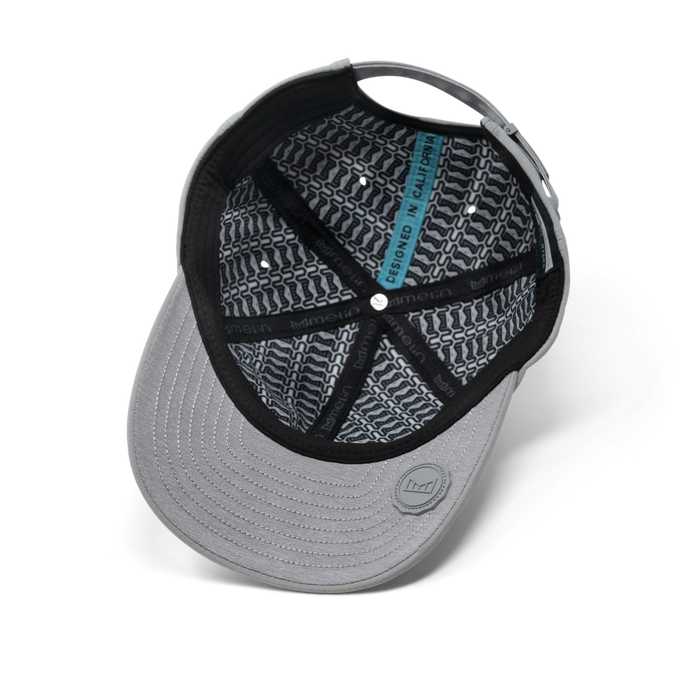 The inside view of the melin The Legend Hydro Performance Dad Hat in heather grey