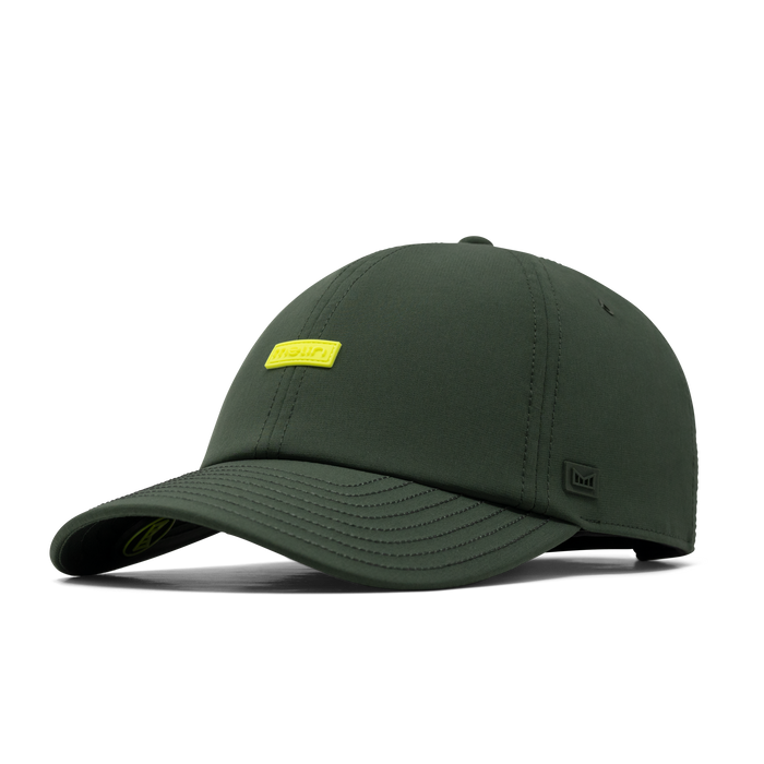The front, angled view of the melin Performance Dad Hat The Legend Hydro in Kombu Green