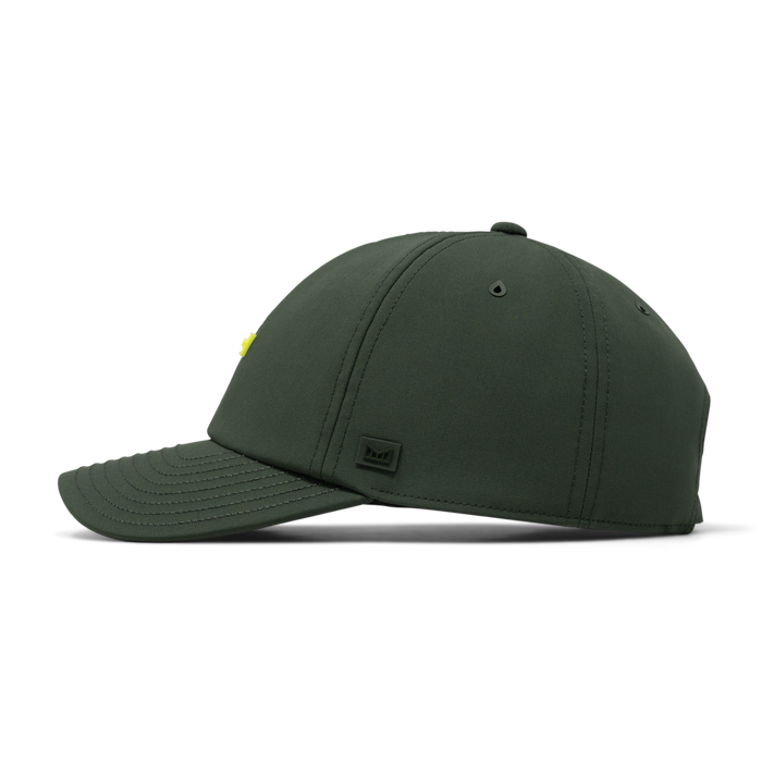 The side view of the melin Performance Dad Hat The Legend Hydro in Kombu Green