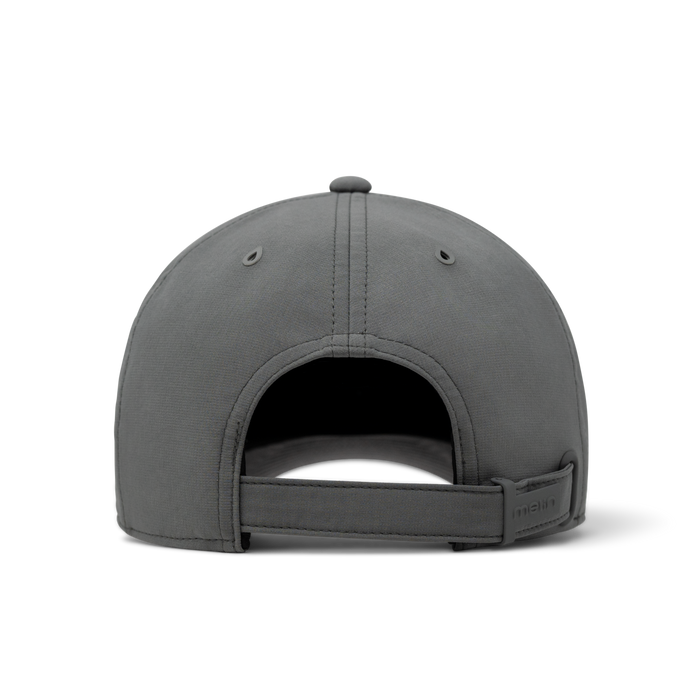 The back view of the melin The Legend Hydro  Performance Dad Hat in  Pewter