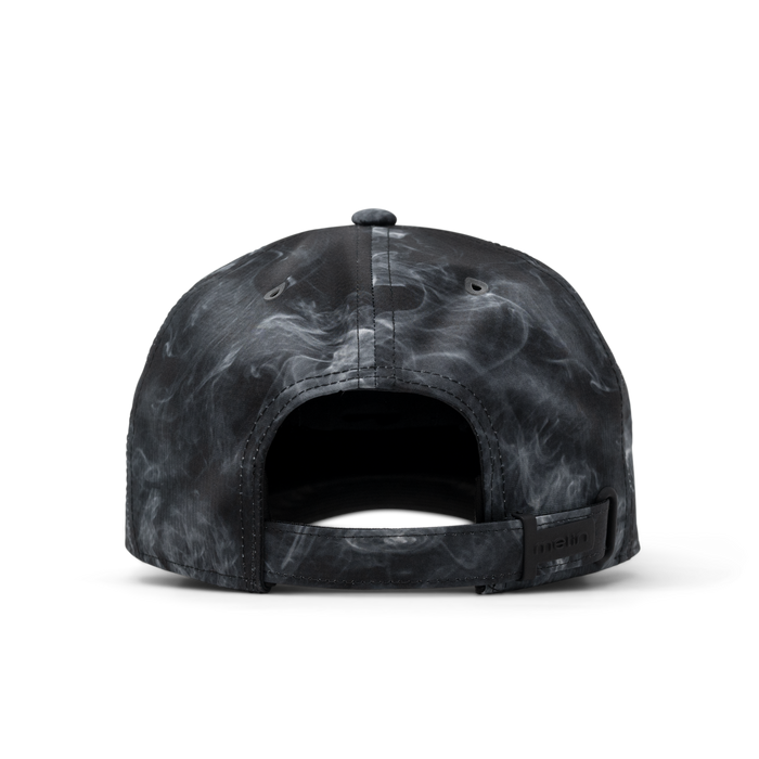 The back view of the melin The Legend Hydro Performance Dad Hat in smoke