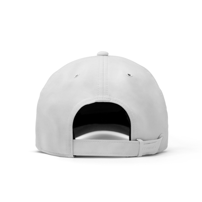 The back view of the melin The Legend Hydro Performance Dad Hat in white