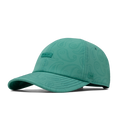 The front, angled view of the melin Performance Dad Hat The Legend Links Hydro  in  Neon Aqua