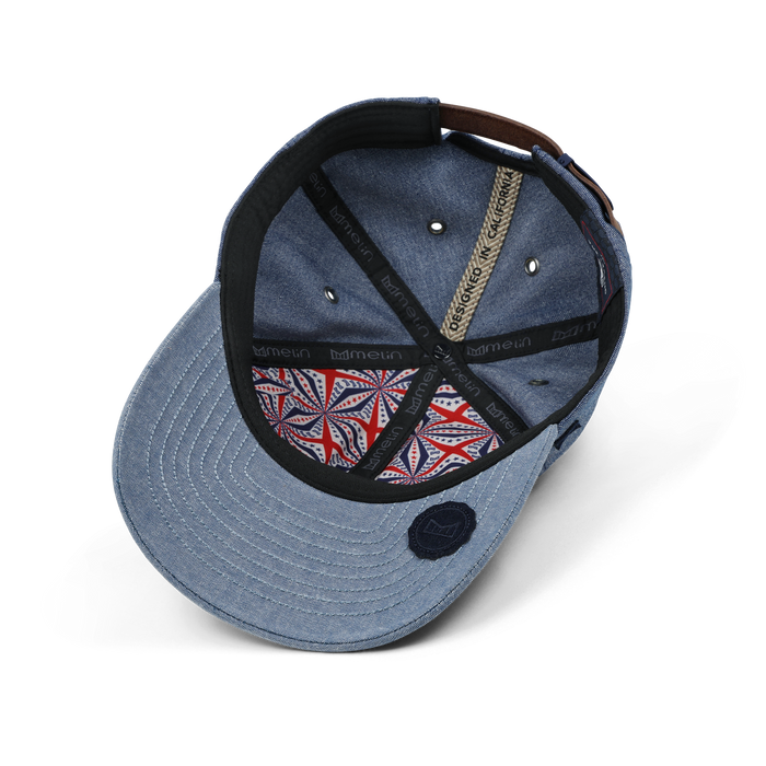 The inside view of the melin The Legend Mill United Performance Dad Hat in chambray