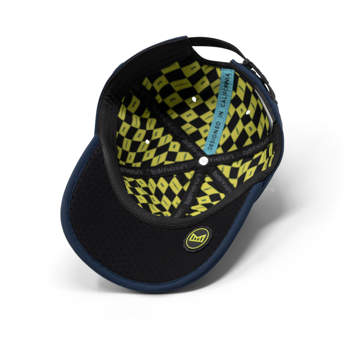 The inside view of the melin Performance Dad Hat The Legend MPH Hydro in  Black Iris / Black