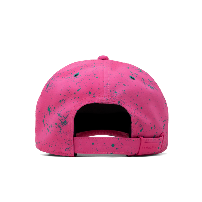 The back view of the melin The Legend Neon Hydro Performance Dad Hat in hot pink
