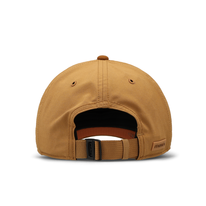 The back view of the melin The Legend Packable Hydro Performance Dad Hat in Bone Brown