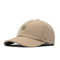 The front, angled view of the melin The Legend Packable Hydro  Performance Dad Hat in  Sand