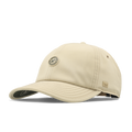 The angled view of the melin The Legend Packable Hydro Performance Dad Hat in sand