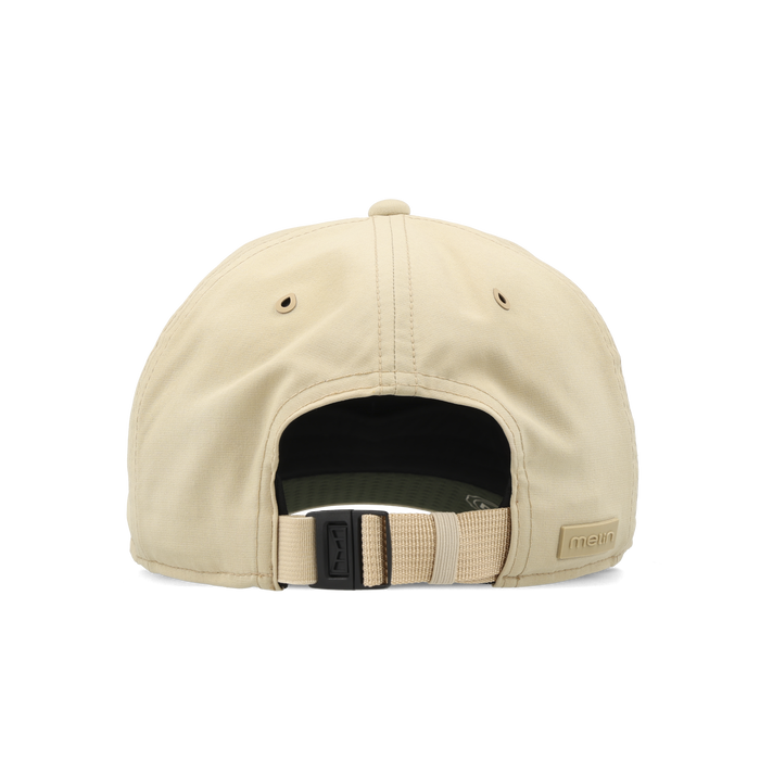 The back view of the melin The Legend Packable Hydro Performance Dad Hat in sand