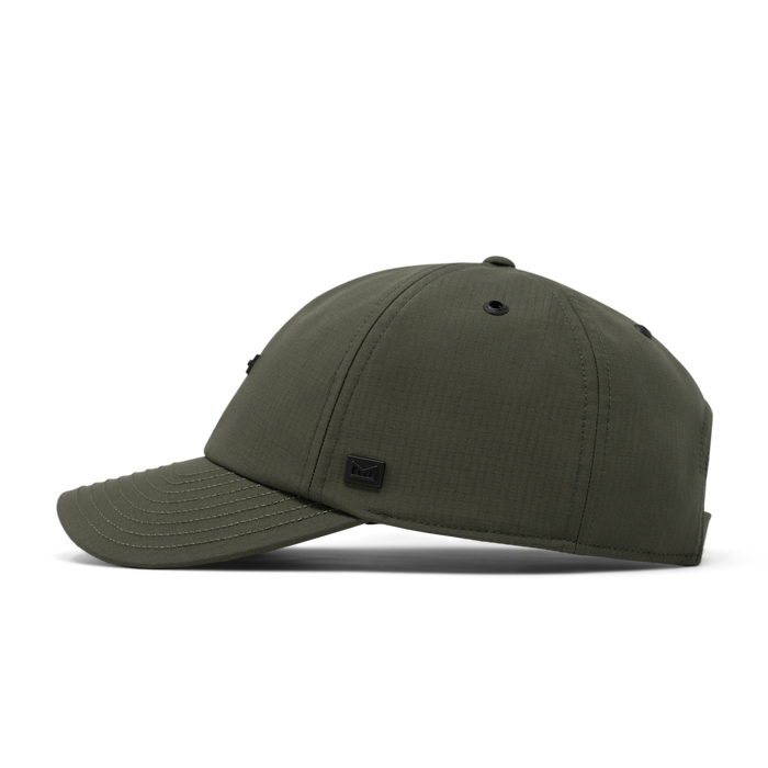 The side view of the melin The Legend Thermal  Performance Dad Hat in Military