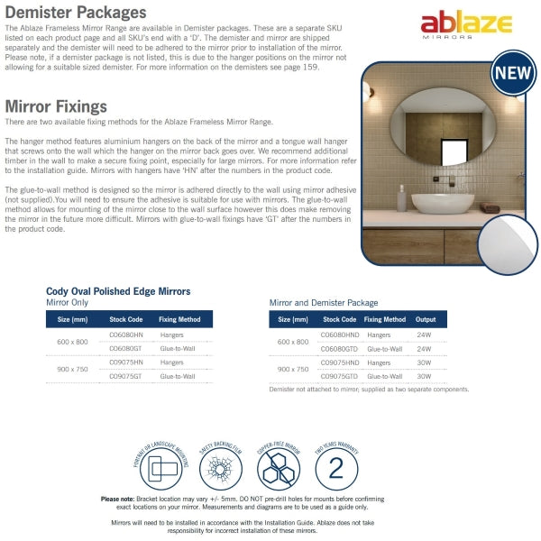 Product Features: Thermogroup Oval Polished Edge Mirror