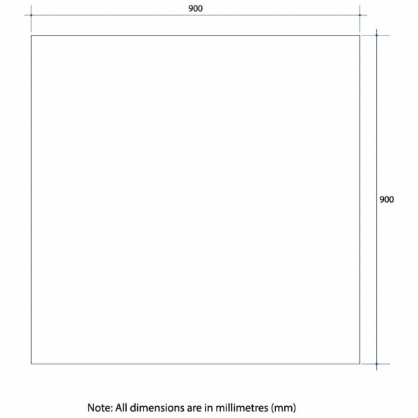 Technical Drawing: JS9090GT Thermogroup Rectangle Polished Edge Mirror