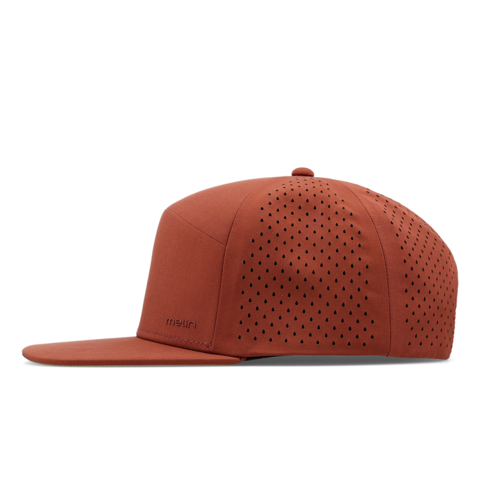 The side view of the melin Horizon Fit Trenches Hydrolite hat in burnt brick