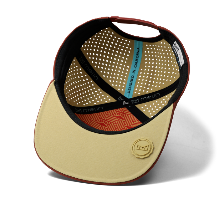 The inside view of the melin Horizon Fit Trenches Hydrolite hat in burnt brick