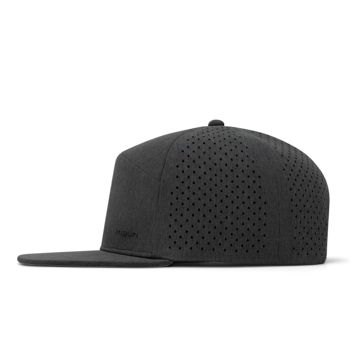 The side view of the melin Trenches Hydrolite  Horizon Fit in  Heather Charcoal