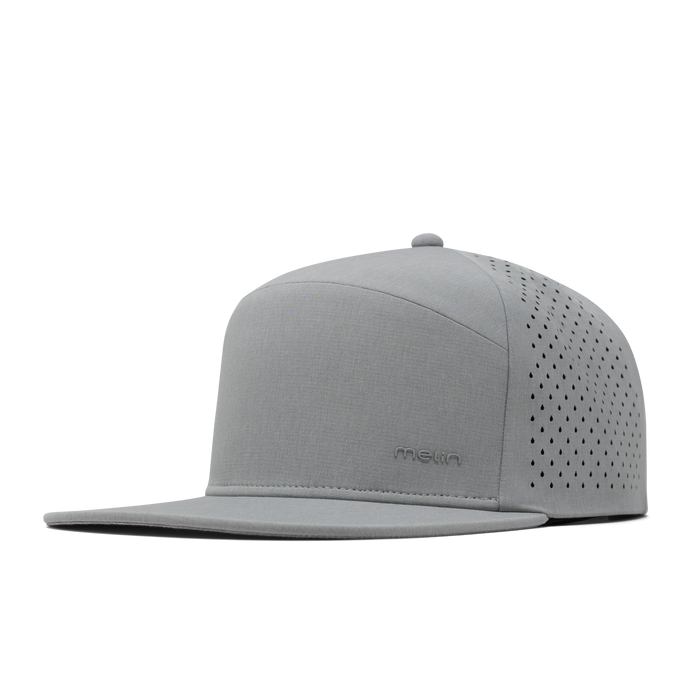 The front, angled view of the melin Trenches Hydrolite  Horizon Fit in  Heather Grey