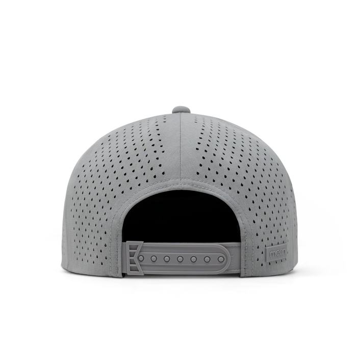 The back view of the melin Trenches Hydrolite  Horizon Fit in  Heather Grey