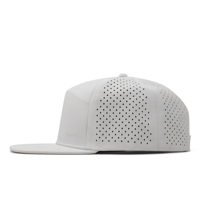 The side view of melin's Trenches Hydrolite snapback hat in White