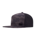 The angled view of the Melin Horizon Fit Treches Icon Hydro hat in black camo