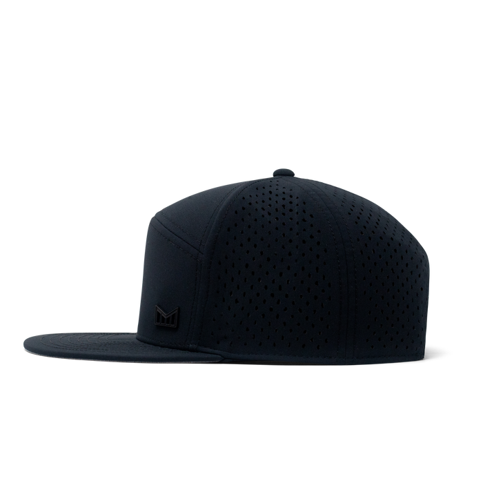 The side view of the Melin Horizon Fit Treches Icon Hydro hat in black
