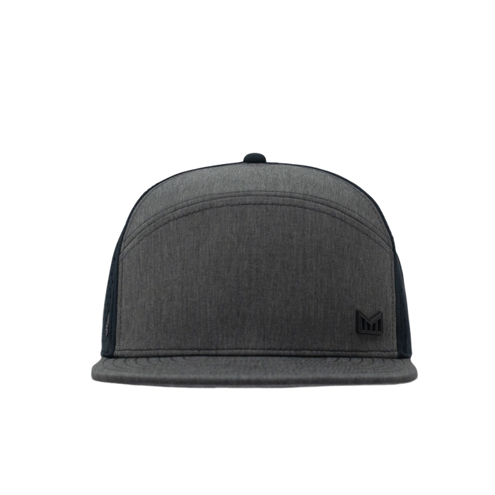 The front view of the Melin Horizon Fit Trenches Icon Hydro hat in black