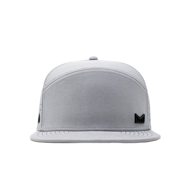 The frontal view of the Melin Horizon Fit Treches Icon Hydro hat in white