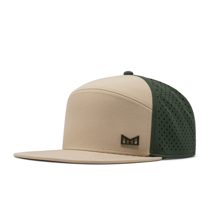 The front, angled view of the melin Trenches Icon Hydro  Horizon Fit in  Khaki / Kombu Green
