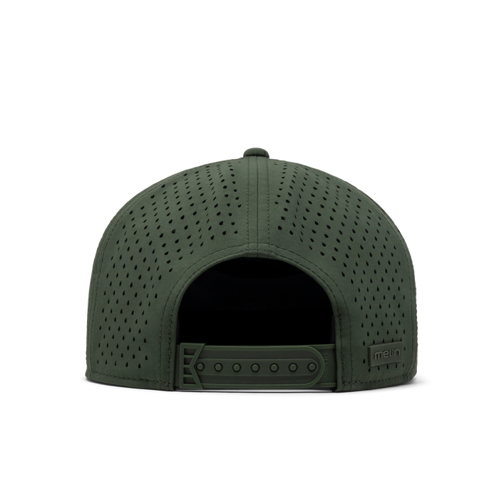 The front view of the melin Trenches Icon Hydro  Horizon Fit in  Khaki / Kombu Green