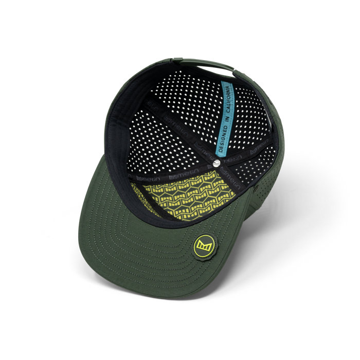 The inside view of the melin Horizon Fit Trenches Icon Hydro  in Kombu Green