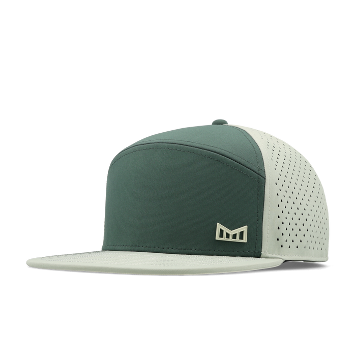 The front, angled view of the melin Horizon Fit Trenches Icon Hydro hat in misty trails