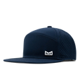 The angled view of the Melin Horizon Fit Treches Icon Hydro hat in dark blue