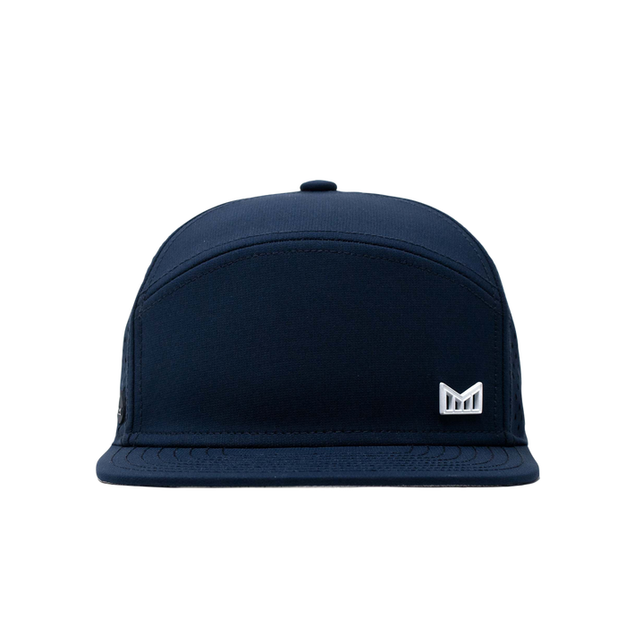 The frontal view of the Melin Horizon Fit Treches Icon Hydro hat in dark blue