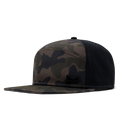 The angled view of the Melin Horizon Fit Treches Icon Hydro hat in green camo