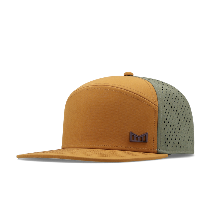 The front, angled view of the melin Horizon Fit Trenches Icon Hydro hat in transit