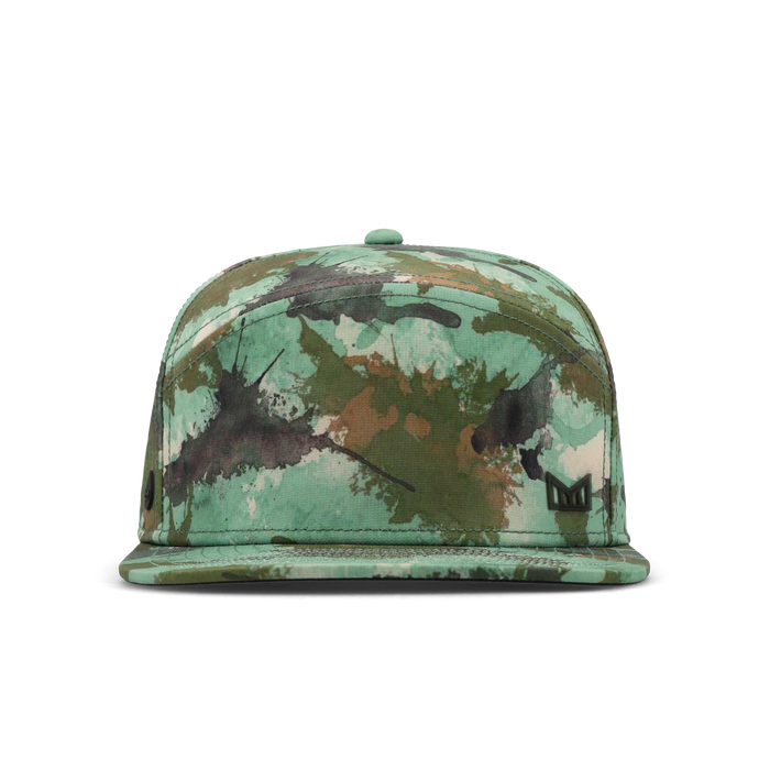The frontal view of the melin Horizon Fit Trenches Icon Hydro hat in watercolor camo