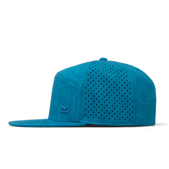 The side view of the melin Horizon Fit Trenches Links Hydro  in  Electric Blue