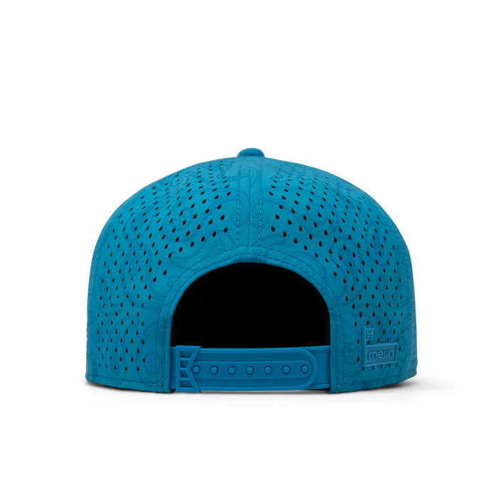 The back view of the melin Horizon Fit Trenches Links Hydro  in  Electric Blue