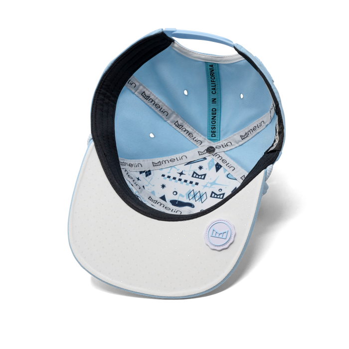The inside view of the melin Trenches Links Hydro  Horizon Fit in Sky Blue / White