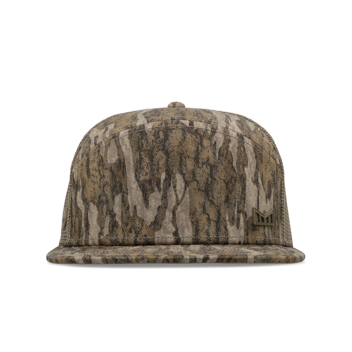 The front view of the melin Horizon Fit Trenches Mossy Oak Hydro hat in Bottomland