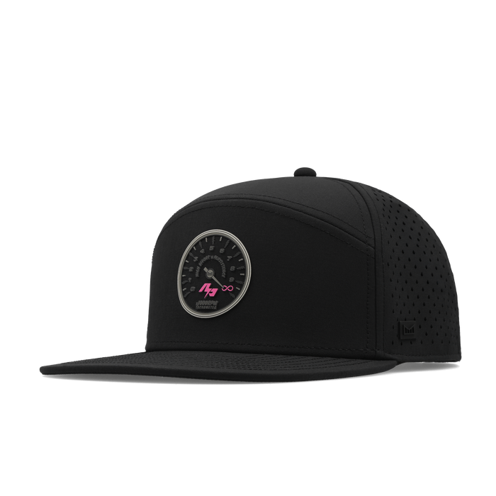 The angled view of the melin Horizon Fit Hydro Trenches Tach'd hat in black
