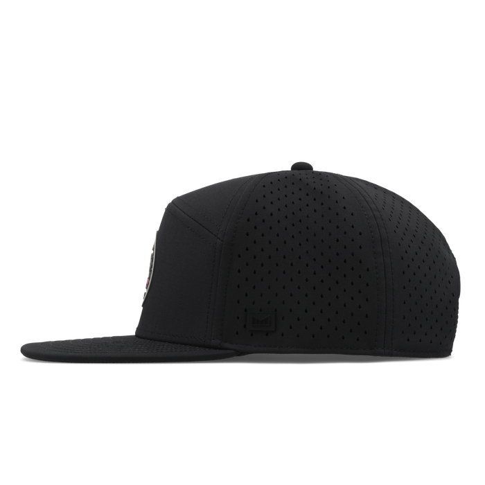 The side view of the melin Horizon Fit Hydro Trenches Tach'd hat in black