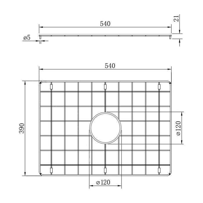 Technical Drawing Turner Hastings Novi 60x46 Protective Grid - Stainless Steel NO60SSG - The Blue Space