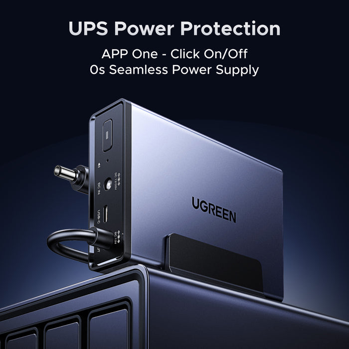 UGREEN NAS 120W DC UPS providing uninterrupted power supply to prevent data loss during power outage