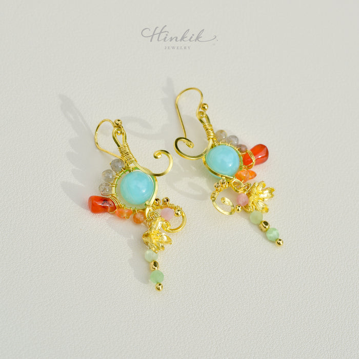 Unique Handmade Brass Wire Earrings with Natural Stone Accents #1