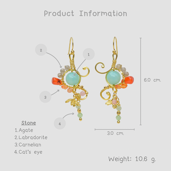 Unique Handmade Brass Wire Earrings with Natural Stone Accents #1