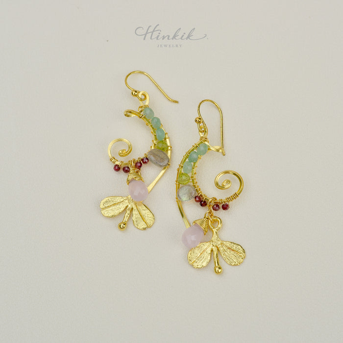 Unique Handmade Brass Wire Earrings with Natural Stone Accents #2