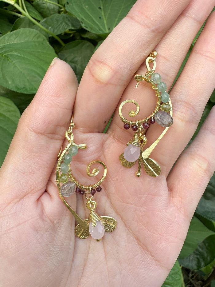 Unique Handmade Brass Wire Earrings with Natural Stone Accents #2