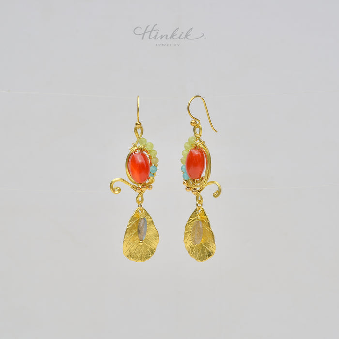 Unique Handmade Brass Wire Earrings with Natural Stone Accents #3